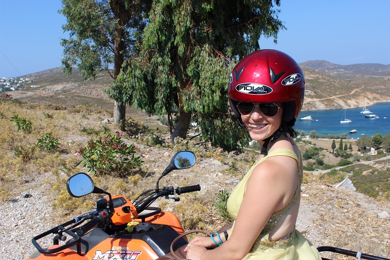 Beth of Go Girl Travel Network on an ATV in Patmos, Greece