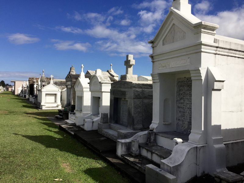 A classic New Orleans cemetery on a clear sunny day
