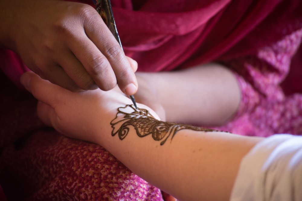 close-up of henna being done on an arm - Sambhali Trust, Rajasthan