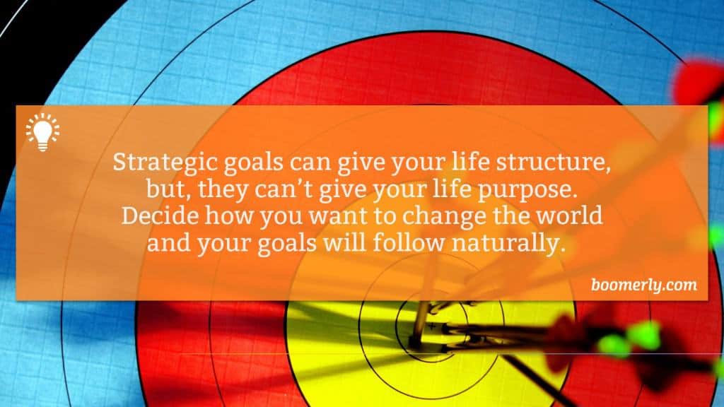 Success and Happiness - Strategic goals can give your life structure, but, they can’t give your life purpose. Decide how you want to change the world and your goals will follow naturally. 